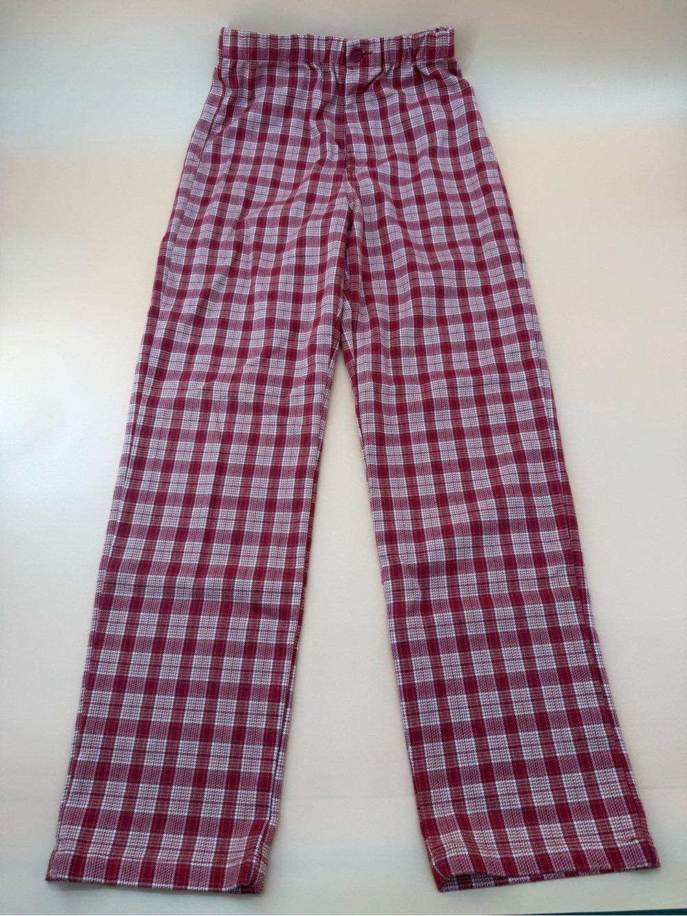 Brandy Melville Red and White Plaid‎ Straigh Leg High Waist Casual Pants 24 x 29